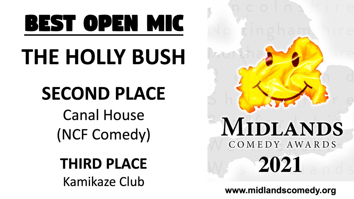 Midlands_Comedy's tweet photo. BEST OPEN MIC SHOW 2021
WINNER - @BushCradley
Runner-up: @NCFComedy
Third place: @TheKamikazeClub 

Congratulations to all the finalists.
#MidlandsComedyAwards https://t.co/rhrjiMrjfd