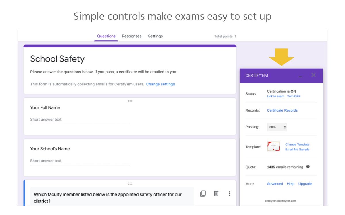 alicekeeler's tweet photo. When students pass their Google Form... use the Add-on Certify'em to automatically generate a certificate. It is awesome. @flubaroo 

https://t.co/iskmwfrFWa …  #googleEDU https://t.co/9YeVeEPFoC
