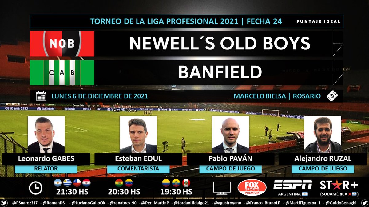 Puntaje_Ideal's tweet photo. โฝ #TorneoLPF ๐ฆ๐ท | #Newells vs. #Banfield
๐ Relator: @leogabes
๐ Comentarista: @estebanedul
๐ Campo de Juego: @pablitomush y @AleRuzal
๐บ #FOXSportsPremium / @ESPNArgentina ๐ฆ๐ท
๐ป๐ฑ @StarPlusLA Sudamรฉrica (โ๐ฆ๐ท)
๐คณ #LPFxFOX - #PackFutbol - #ESPNenStarPlus
Dale RT ๐ https://t.co/3YITWfIJci