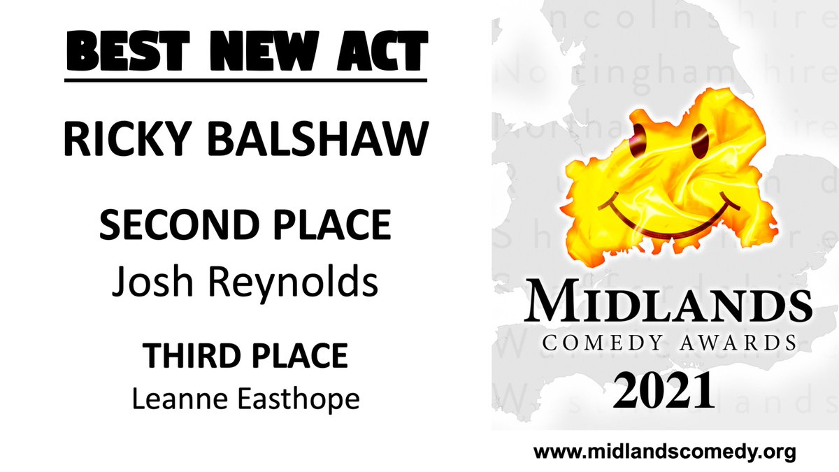 Midlands_Comedy's tweet photo. BEST NEW ACT 2021
WINNER: @Ricky_Balshaw

Runner-up: Josh Reynolds

Third place: @LeanneEasthope1

Congratulations to all the finalists.
#MidlandsComedyAwards https://t.co/EYkynuNpoa