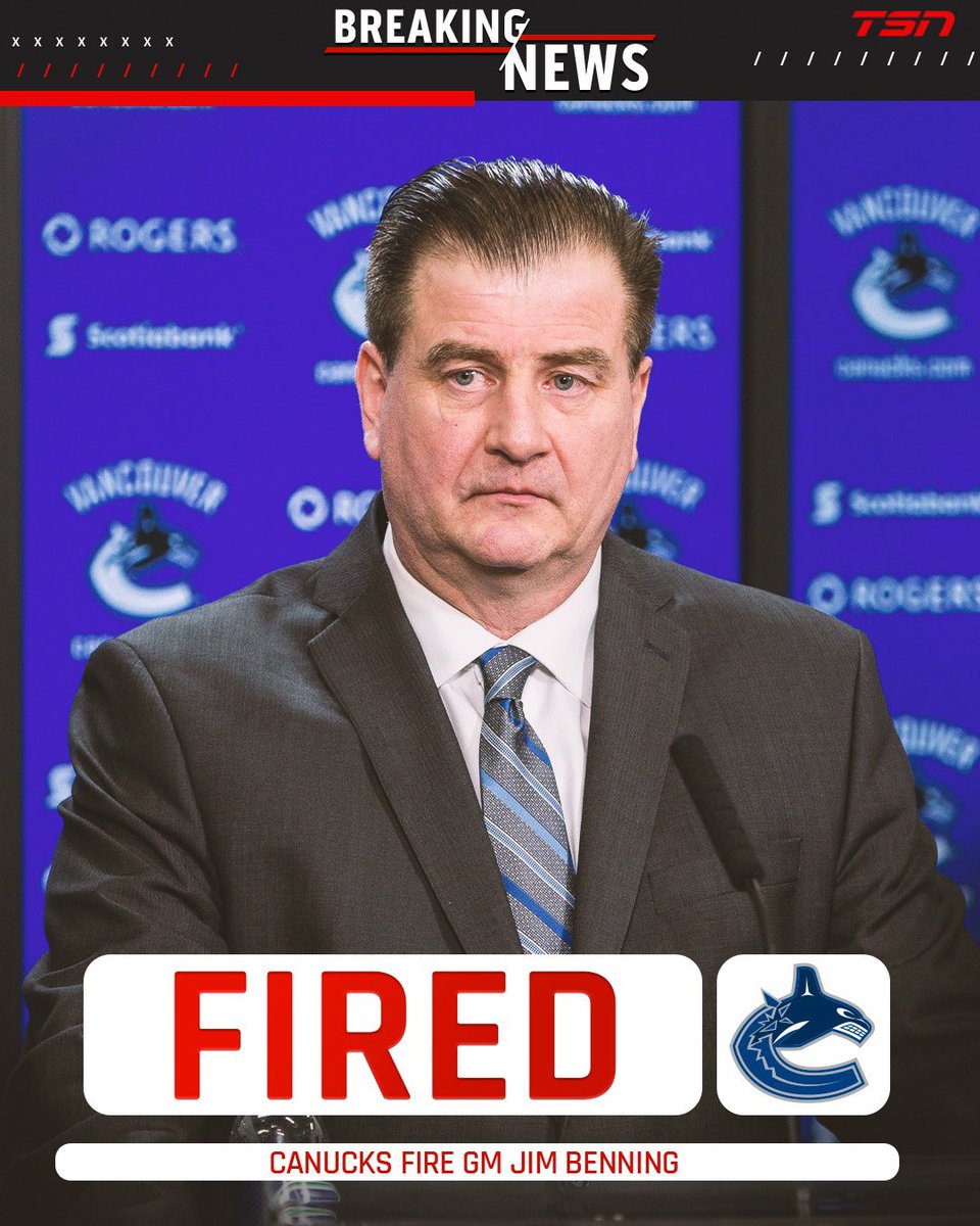 .<a href="/FarhanLaljiTSN/">Farhan Lalji</a> confirms GM Jim Benning has been let go by the Vancouver Canucks.