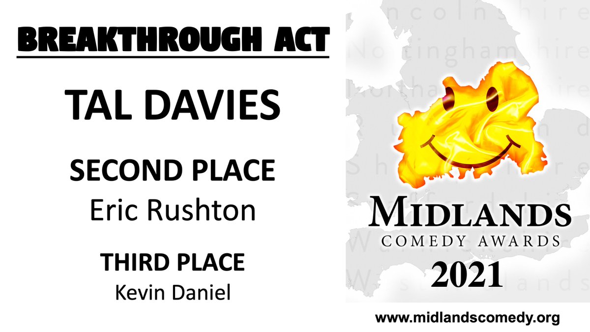 Midlands_Comedy's tweet photo. BREAKTHROUGH ACT 2021
WINNER: TAL DAVIES

Runner-up: @EricRushton96

Third place: @KDanielComedy

Congratulations to all the finalists.
#MidlandsComedyAwards https://t.co/mCX8R5Mulh