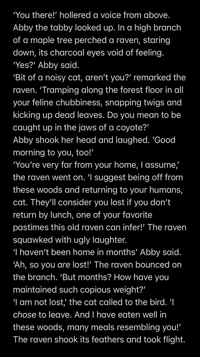 CatMicroFic's tweet photo. “Abby In the Woods”
🐈🍁🌲🌳🌲🌳🌲

A short work of cat flash micro fiction https://t.co/ew7wUUU2dU