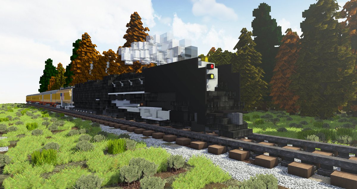 TheAlphaRebel's tweet photo. My version of Union Pacific 844 seen here passing by a grain elevator siding in autumn.  The coaches are not correct at all, I just quickly modified some VIA ones for the screenshots https://t.co/lz9qVBMbWY