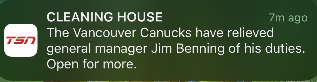 brodyashton's tweet photo. The cycle is complete.  Still a lot to figure out with this team but at least benning won’t be a part of the solution https://t.co/O2EgDVVnlI