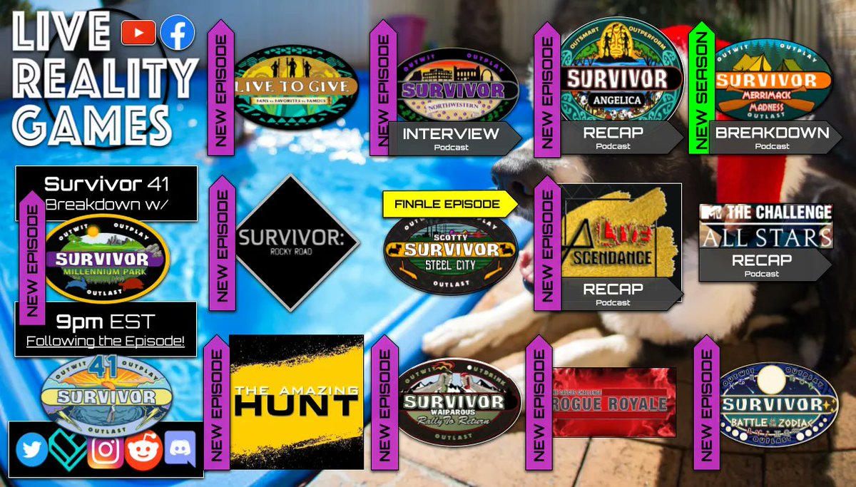 LiveRealityGame's tweet photo. #LRGWeek:
FINALE of Scotty Survivor!  BREAKDOWN of #survivor41 w/ Millennium Park!
Episodes: Live To Give - Ascendance LIVE! Angelica and Roysan, and Survivor Northwestern - Utah Survivor - Survivor - Amazing Hunt - and The Caucus Challenge - RECAP of #TheChallenge! https://t.co/dBKREs7l4z