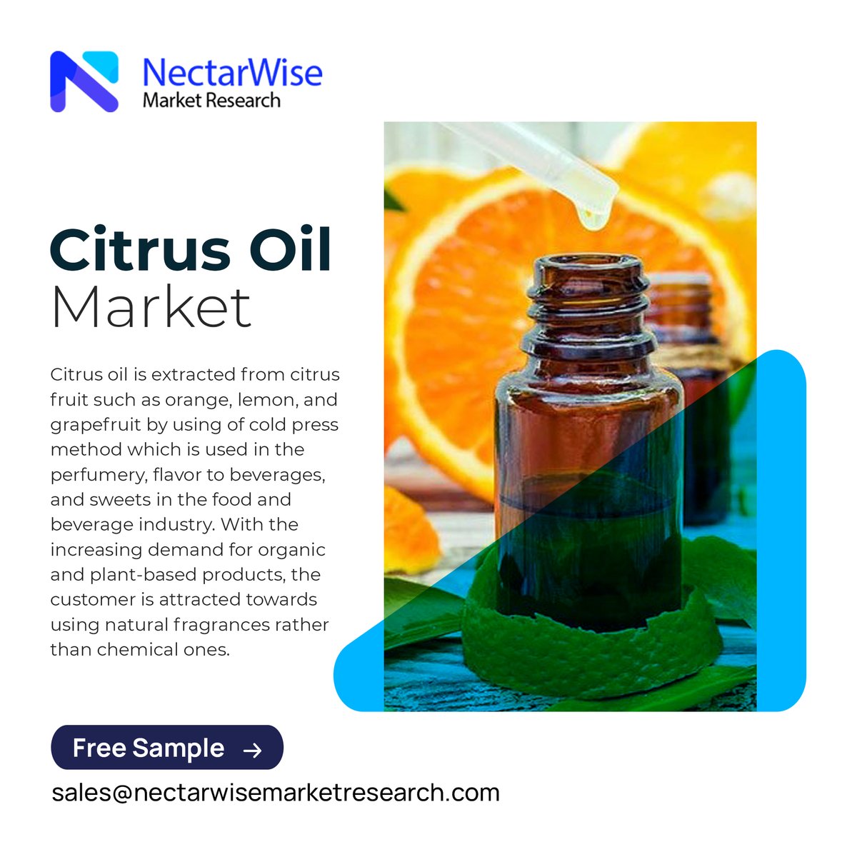 nectarwise's tweet photo. The various benefits offered by citrus oil are driving its demand across various sectors and industries. The growing demand for citrus oil as a natural flavoring agent and taste-enhancer in several food products is aiding the industry's growth.
sales@nectarwisemarketresearch.com https://t.co/t1EFoVdOyw