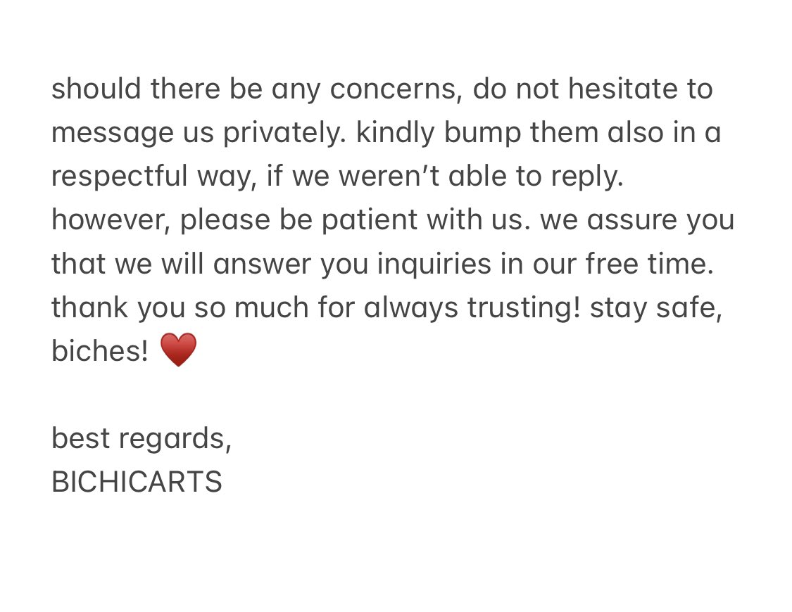 bichicarts's tweet photo. ˖◛⁺⑅♡ #bichiupdates 

kindly take the moment to read our statement, thank you! ♥️ https://t.co/Ux5oTKglMw