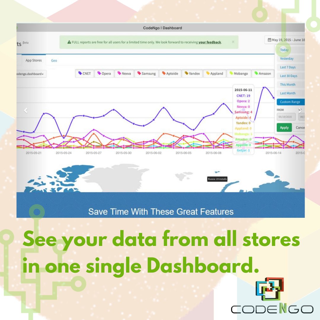 codengo_com's tweet image. Publish your #Androidapp to over 30 stores and with our Consolidated Reporting, you can see which stores drive traffic, which countries your installs are coming from and where you should focus your marketing effort, from one single Dashboard.

#mobileappdev #mobileapppromotion