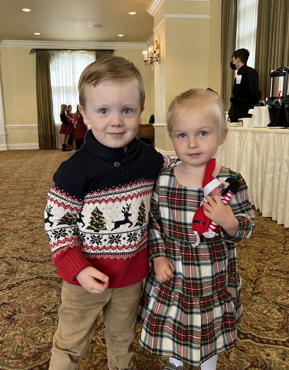 NAHamilt0n's tweet photo. Henry and Sophie look like they’ve already been married for years. 2 years old, going on 75. (Also, @jenks’s elf on the shelf has got to be the only elf allowed to leave the house.) https://t.co/fPKgVgdyWQ