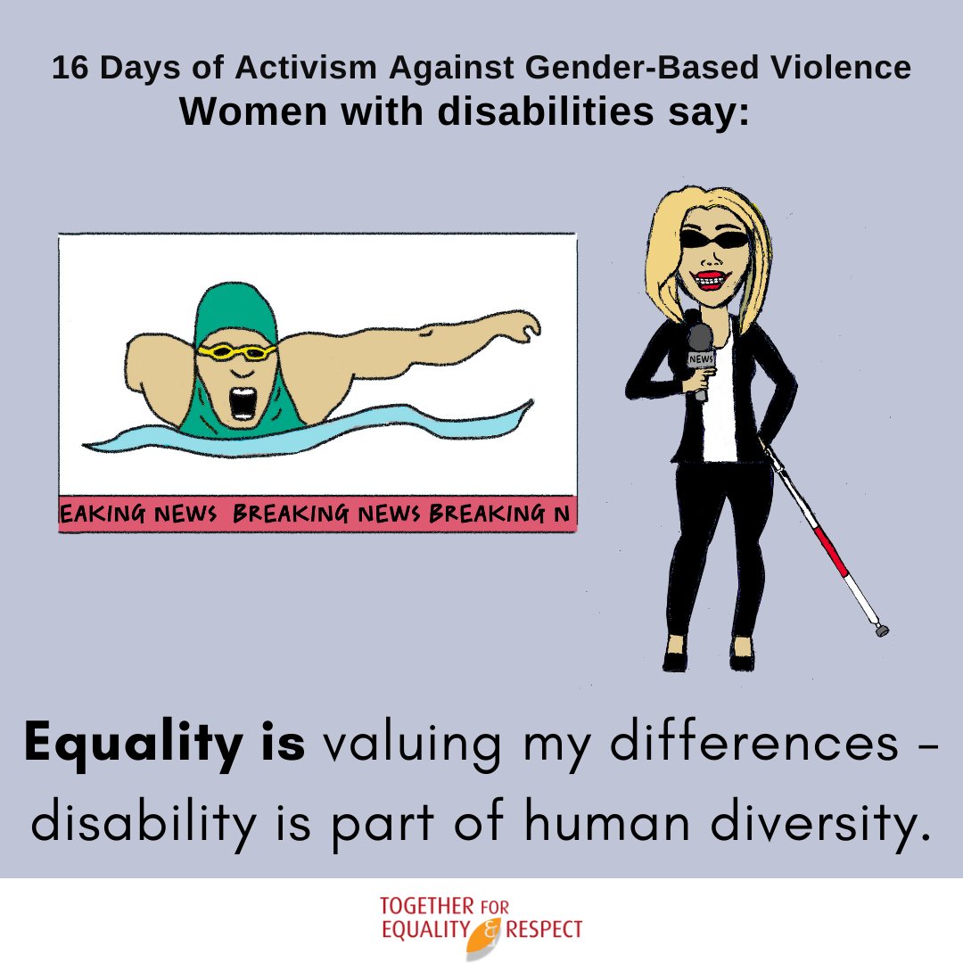 YVWater's tweet photo. Don't define women with disabilities by their disabilities or diagnosis,or assume that all women with a common diagnosis are the same. Ask about their individual talents, skills, personalities and interests. Everyone is different.

#16Days #Margins2Mainstream #EqualityIs #YVWater https://t.co/Pja87FdhE9