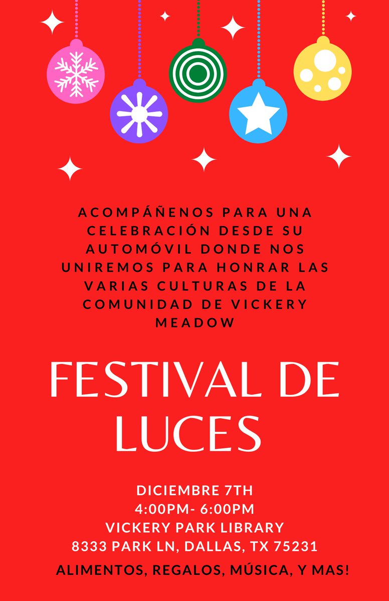 MidtownDallas's tweet photo. The Midtown Improvement District (formerly Vickery Midtown Improvement District) is honored to be a financial supporter of the annual Festival of Lights this Tuesday December 7 4 to 6 pm at the Vickery Park Branch Of Dallas Public Library https://t.co/xYVo5h0QvB