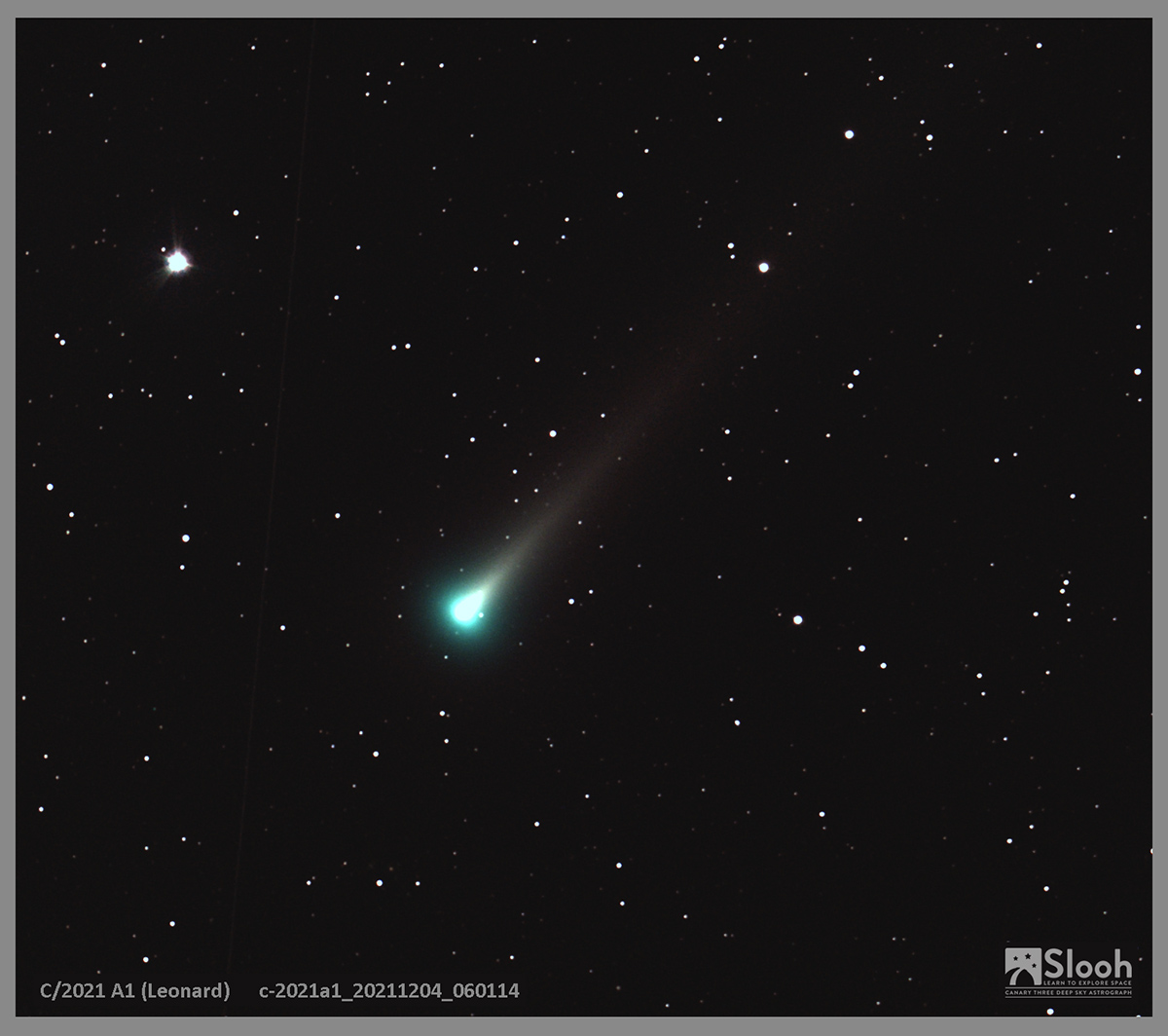 bothacarol's tweet photo. #CometLeonard This image was taken using Slooh's Canary Three Astrograph. This astrograph instrument provides a large field-of-view and is equipped with a colour CCD camera - ideal for capturing comets with long tails ๐ #Slooh #astronomy #onlinelearning #onlineobserving https://t.co/VYQBneARP2