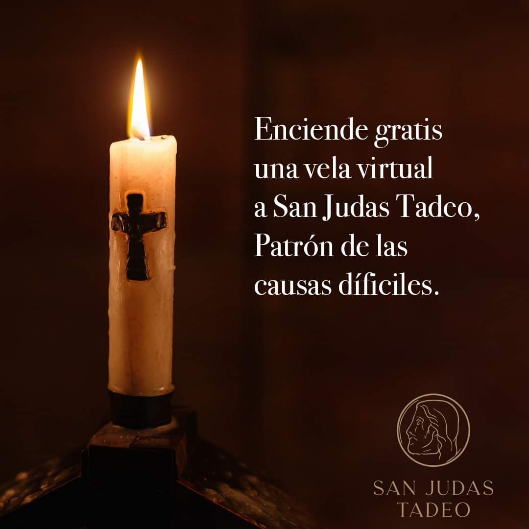 SanJudasTadeoGt's tweet photo. Para San Judas Tadeo no hay casusas perdidas, ahora puedes encender una vela virtual a San Judas para que interceda en tu petición: https://t.co/husFLn3ZbY

#sanjudas #sanjudastadeo #sanjuditas #saintjudethaddeus #sjtio #causasdificiles https://t.co/iAIUH8CeNE