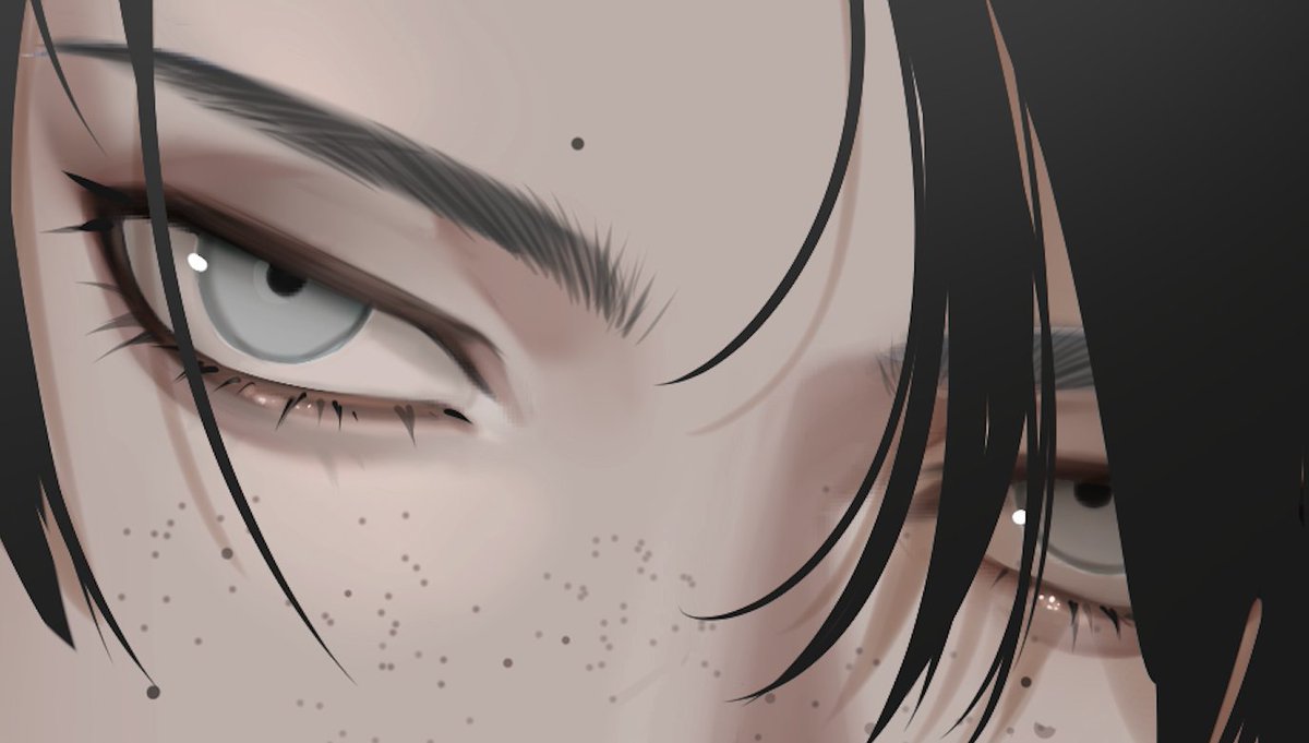solo freckles black hair close-up looking at viewer eye focus mole  illustration images