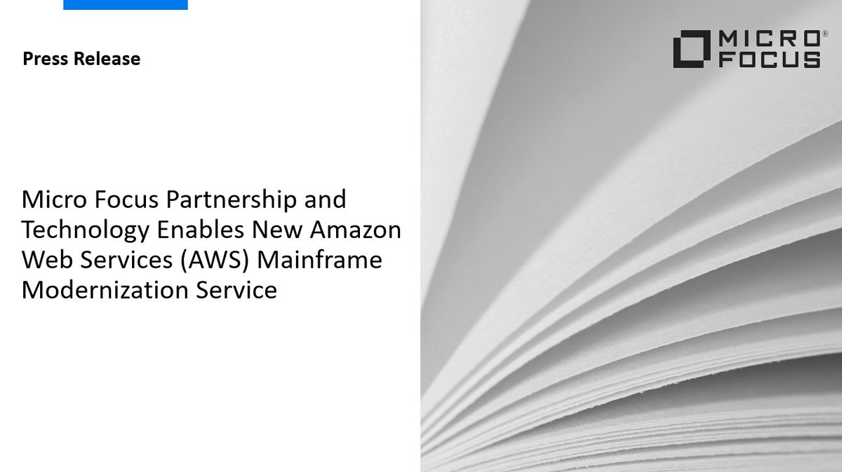 NEWS: Micro Focus Partnership and Technology Enables New Amazon Web Services (AWS) Mainframe Modernization Service <a href="/MicroFocus/">Micro Focus</a> <a href="/awscloud/">Amazon Web Services</a> bit.ly/3orZf5g #MyMicroFocus