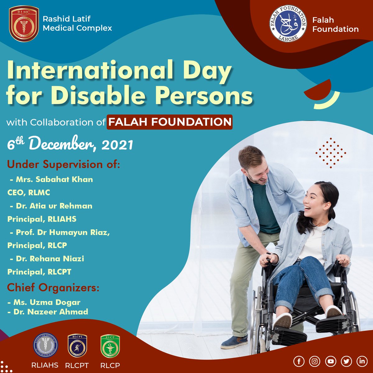 rlmc_official's tweet photo. International day for Disable Persons 2021 with collaboration of Falah Foundation.
Organized by: Rashid Latif institute of allied health Sciences, Rashid Latif College of physical Therapy, and Rashid Latif College of Pharmacy.
#RLMC #InternationaldayforDisablePersons #RLCP https://t.co/peKijl9szY