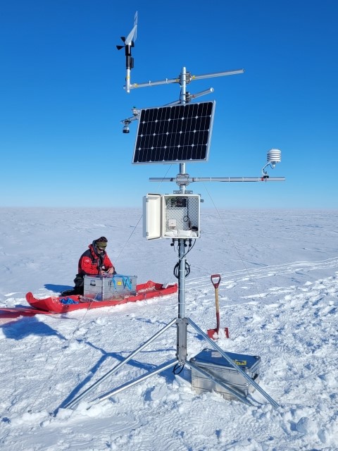 SIWHAproject's tweet photo. The SIWHA team was blessed with beautiful weather on arrival at their first field site and used the opportunity to install a Campbell AWS provided by the British Antarctic Survey, one of the three partner institutions in the project. 
@ncaor_goa @NPIglaciology @BAS_News https://t.co/YZopesFhEe