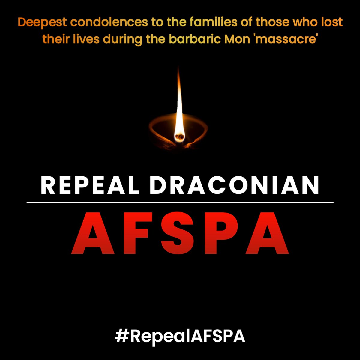 __AJSS__'s tweet photo. Loss of innocent lives will never be treated as just an 'unfortunate' incident. We all are aware that 'Intel error' is just an excuse. The real culprit is #AFSPA . If GOI is really interested in restoring peace in the region, they should immediately #RepealAFSPA https://t.co/pwY8BNdz8W