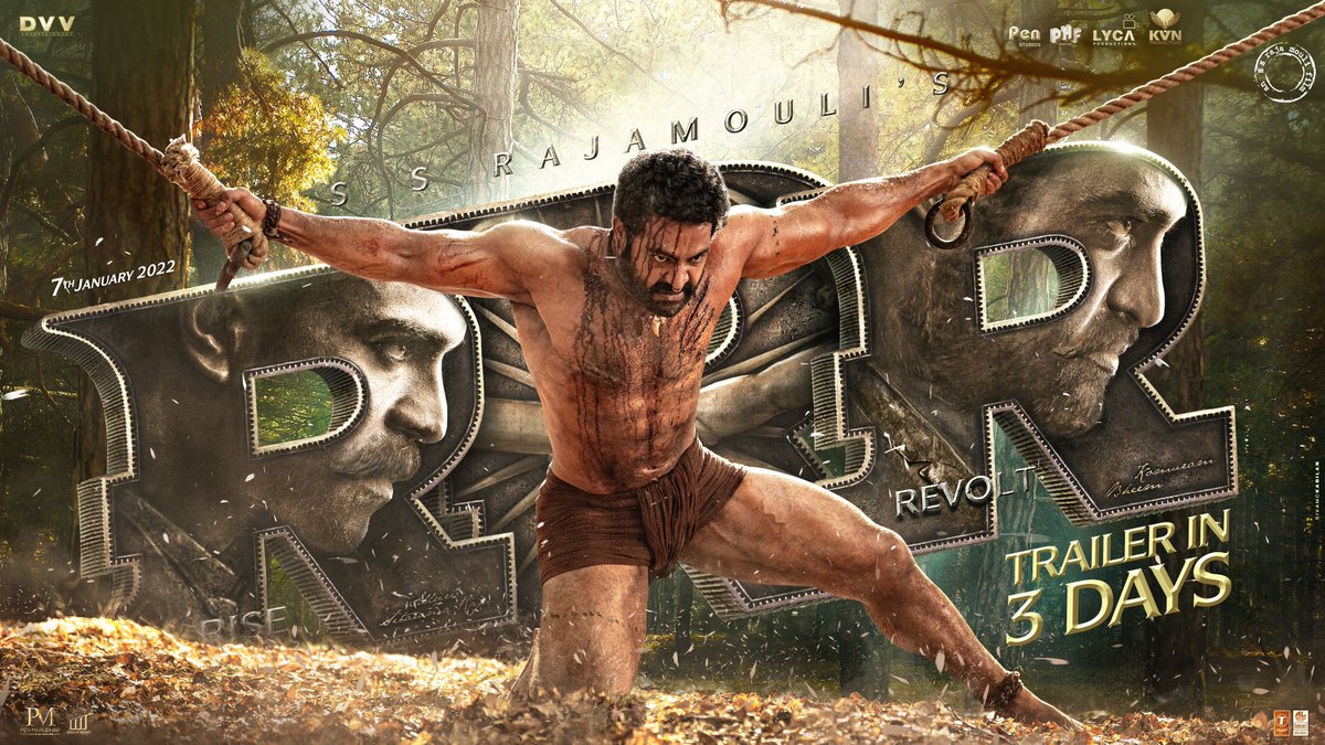 SPICinemas's tweet photo. Presenting @tarak9999 ‘s poster for the upcoming film #RRR🔥🔥🔥 Get ready for its massive trailer on Dec 9th

 #RRRTrailerin3Days #RRRMovie #RRRTrailer #MoviePoster #SPICinemas @RRRMovie #JrNTR https://t.co/u4KFrTvh4H
