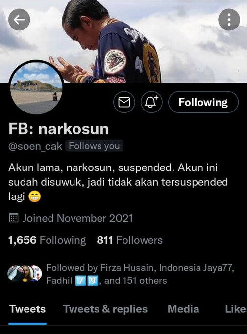 Leonita_Lestari's tweet photo. Teman - teman, 

Akun Mas Narkosun suspended,..

Follow  akun baru &amp; tolong bantu RT ya...

@soen_cak
 
Terima kasih

GBU🇮🇩 https://t.co/e9AOmwyTIG