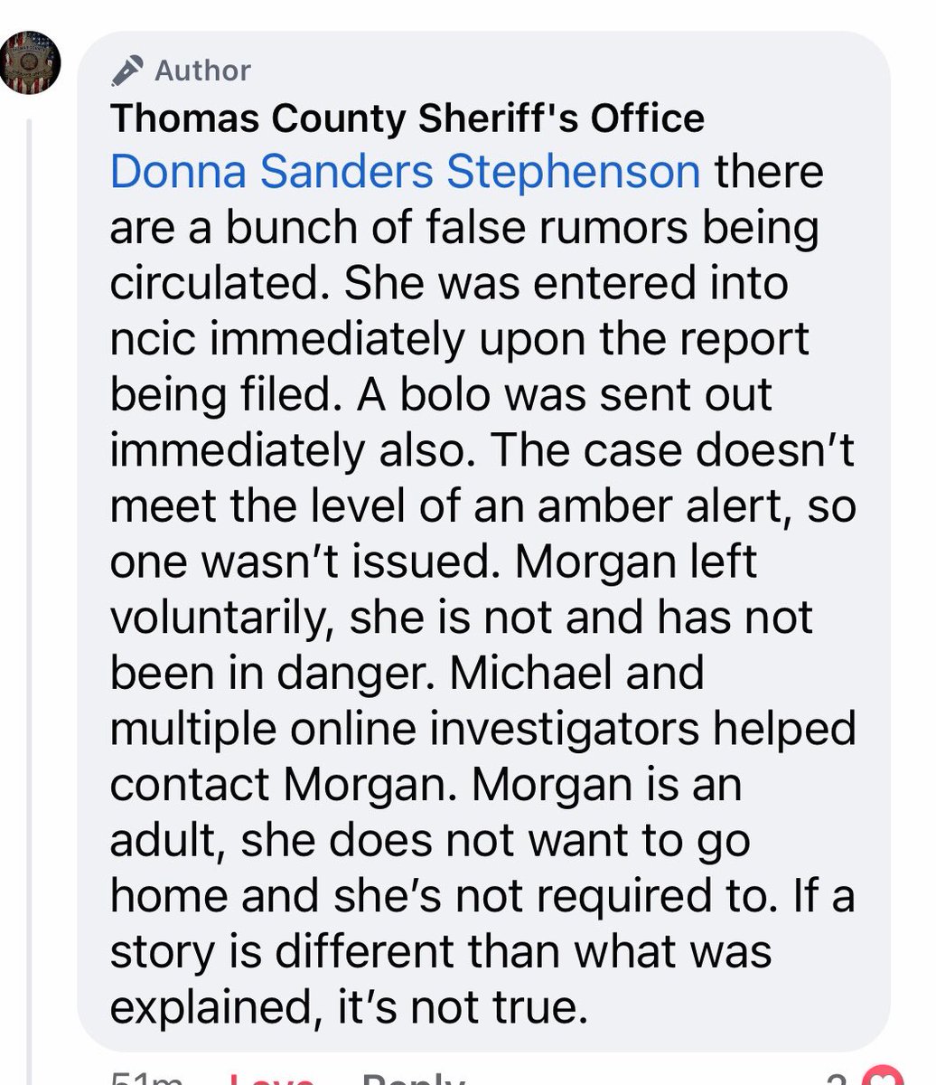 Digs323's tweet photo. After a hard week. I want to say. #MorganShull has been found she is safe and AVOIDING ‘home’ due to conflict. Family (conflict) are not pleased that she was able to bypass their demands and go straight to LE but she is safe. And RESPECTED by all those who verified. #CVI drop it. https://t.co/Nwxiimd34Z