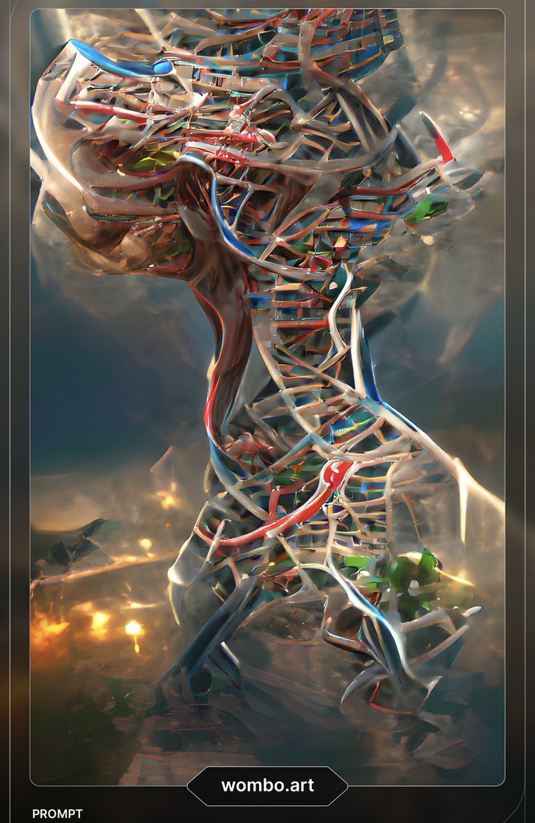 An AI artwork platform that people are entering their Thesis titles into? Count me in! Low-Key stoked that it came out kinda looking like a double helix! 😅

Metabolic Connectivity never looked so… surreal. 🧠🧬

app.wombo.art