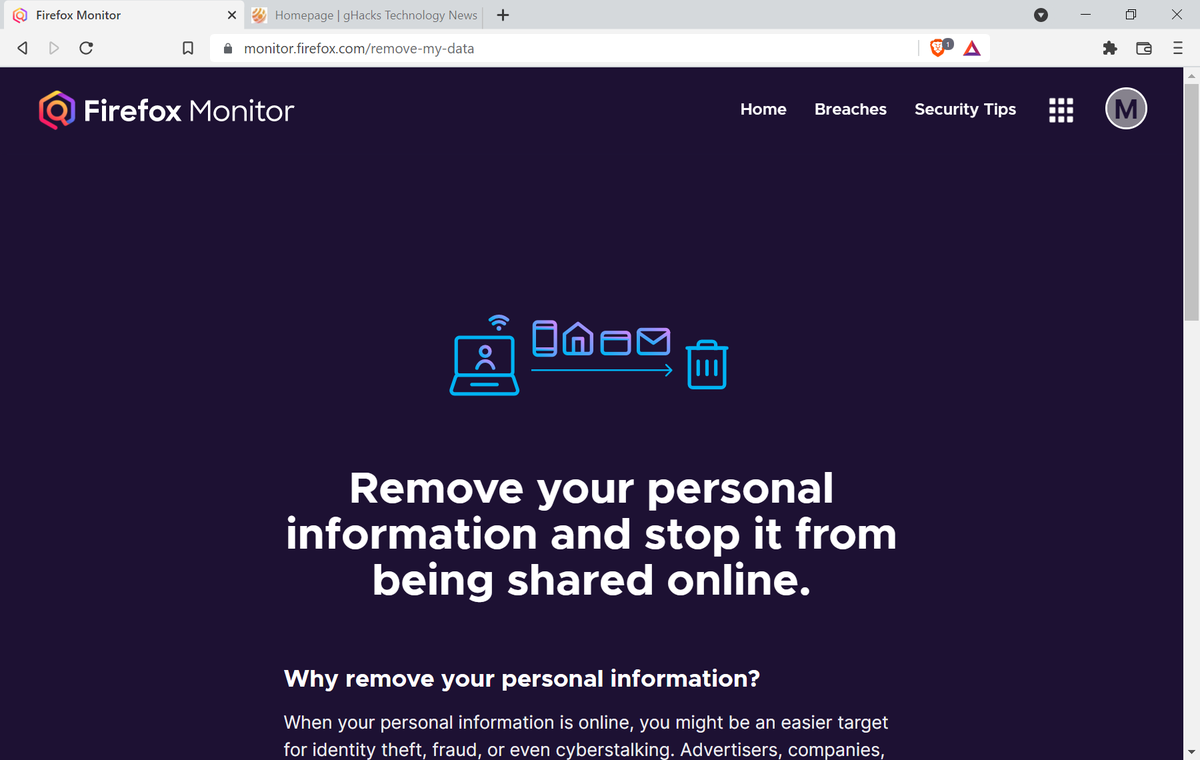 ghacks's tweet image. Firefox Monitor may remove personal information now from the Internet #firefoxmonitor #mozilla #dataremoval

ghacks.net/2021/12/06/fir…