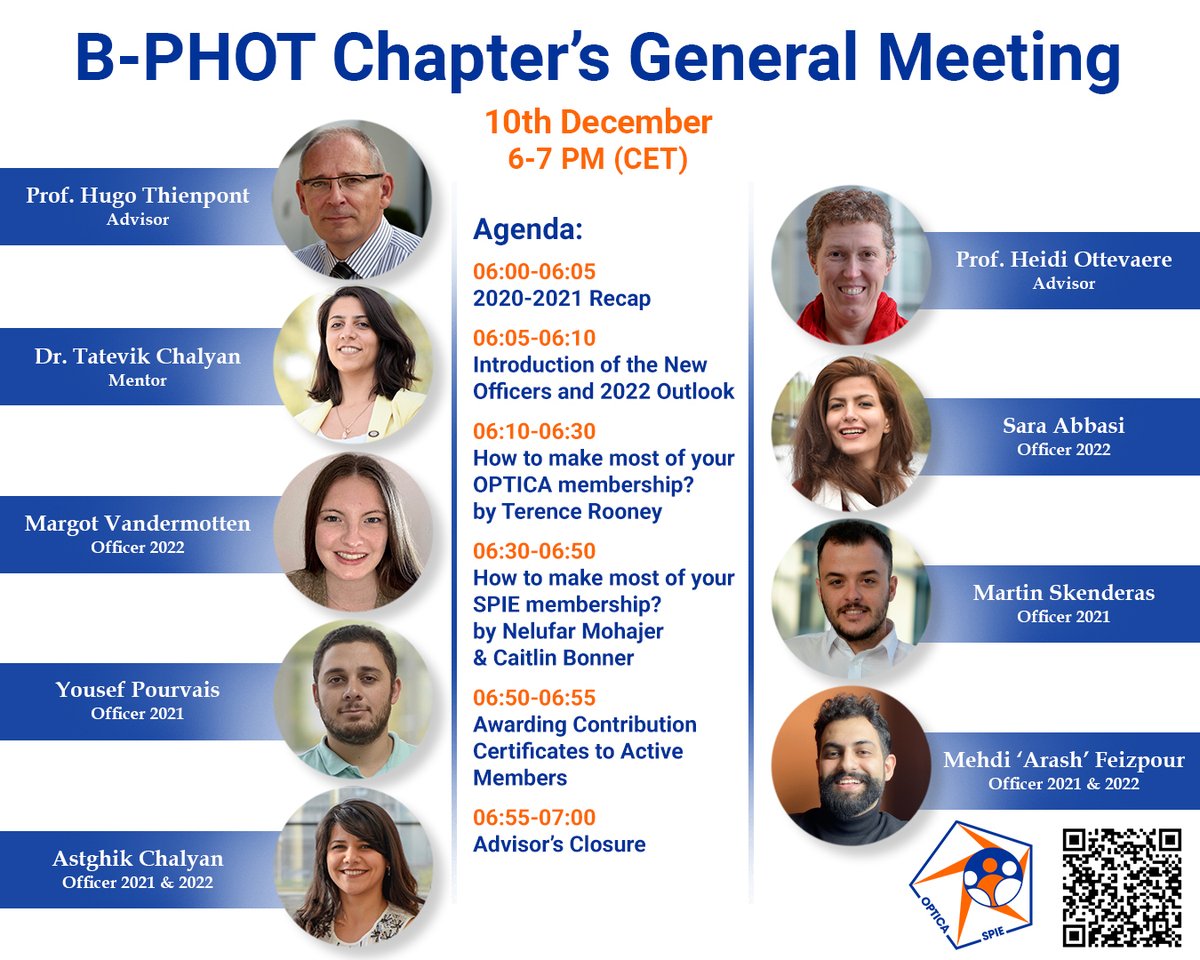 B-PHOT Student Chapter (@bphotchapter) on Twitter photo 💡#BPHOTStudentChapter's General Meeting💡
Let's celebrate the last year's achievements & congratulate the new officers. 🎉
🕕 When? Dec. 10th 2021, 6:00 - 7:00 PM CET
☑️ How to participate? bit.ly/3EvhcFD
#optica #spie #outreach #optics #photonics #bphot
<a href="/BPhotVub/">B-PHOT Brussels Photonics</a> 💡#BPHOTStudentChapter's General Meeting💡
Let's celebrate the last year's achievements & congratulate the new officers. 🎉
🕕 When? Dec. 10th 2021, 6:00 - 7:00 PM CET
☑️ How to participate? bit.ly/3EvhcFD
#optica #spie #outreach #optics #photonics #bphot
<a href="/BPhotVub/">B-PHOT Brussels Photonics</a>