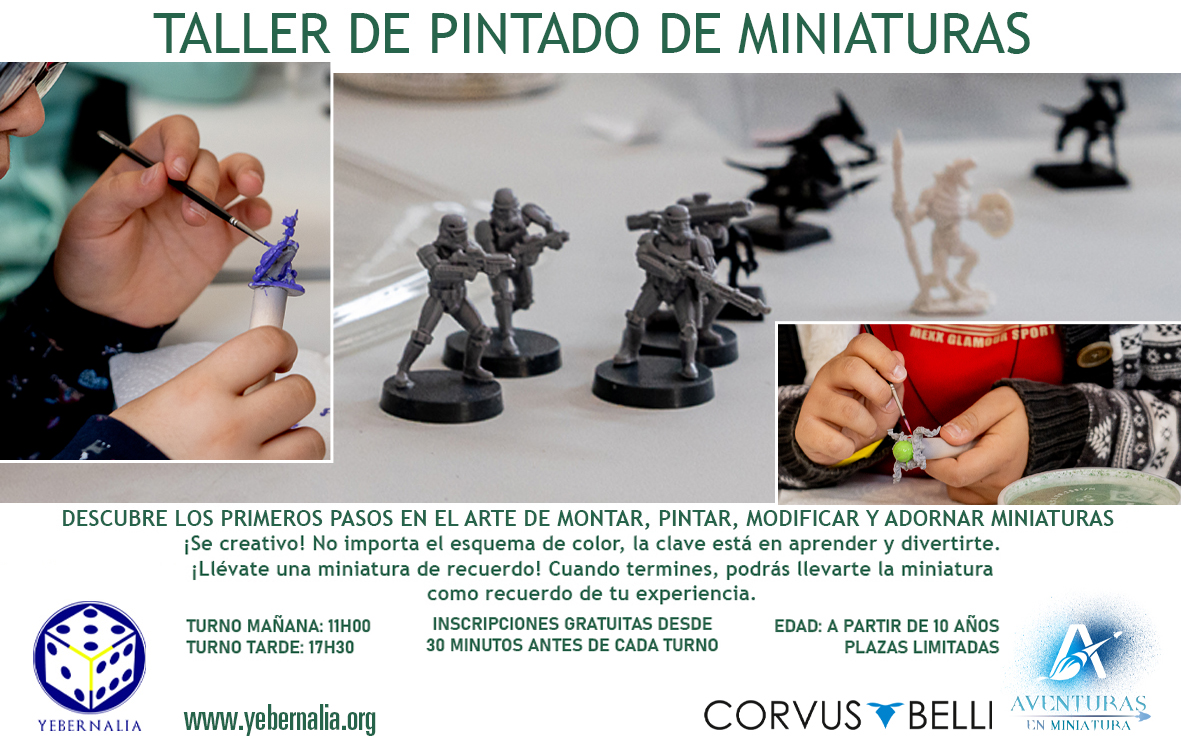 🖌️ ¿Quieres aprender a pintar y adornar las miniaturas de tus #juegosdemesa y #wargames? En este #taller de <a href="/EnMiniaturas/">Aventuras en Miniaturas</a> en colaboración con #CorvusBelli conocerás los primeros pasos básicos!
🎲Más #actividades en yebernalia.org/actividades/
#Yebernalia2021 #evento #Yebes #Valdeluz