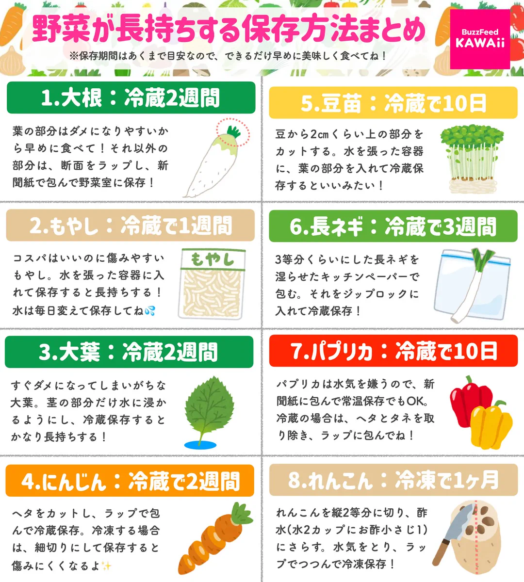 少しでも長く美味しく食べられるように覚えておきたい！いろいろな野菜の保存方法！