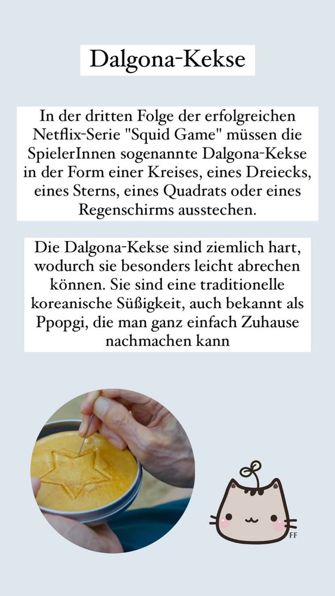 BangtanProject8's tweet photo. 🎀 Türchen 6 🎀
unsere (dieses Mal) zuckersüße Reise geht weiter...
Heute mit einem Rezept aus der bekannten Netflix Serie ,,SQUID GAME"

Auch @BTS_twt haben sich an dem Spiel probiert. Schaut gerne mal vorbei: 
https://t.co/2WLyraPG9i

-> THEMA: Dalgona Rezept https://t.co/gdVqp0p1zG