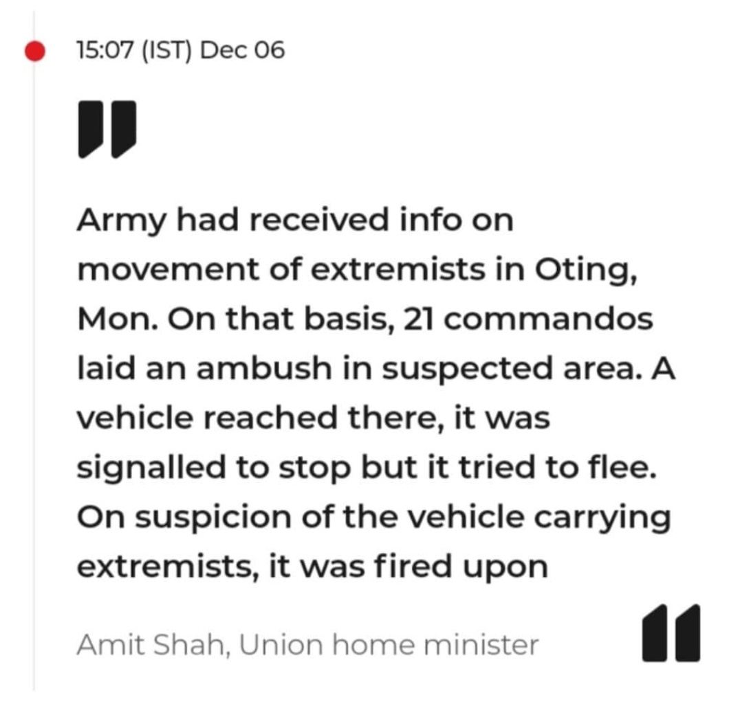 So is this the only excuse that the Home Minister <a href="/AmitShah/">Amit Shah</a> came up with?
Misidentity?
If they tried to flee, killing them was the only option?
Where the Paramilitary force or commandos not trained well to handle such situation?
 Are we Militants?
#NagalLivesMatters 
#RepealAFSPA