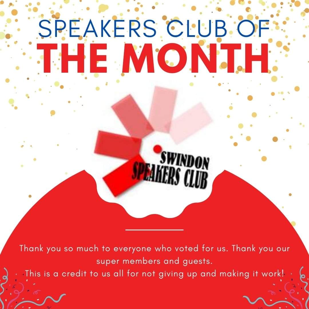 ClubSwindon's tweet photo. Woohoo! We are the Speakers Club of the Months (November)!!!!

One more time thank you for voting for us! 

This means a lot!!!!

#CluboftheMonth #practicetime #swindon #speakers #speakersclub #localclub #wiltshire #associationofspeakersclubs #publicspeaking #thursdaynight https://t.co/4UDGKuRsVT