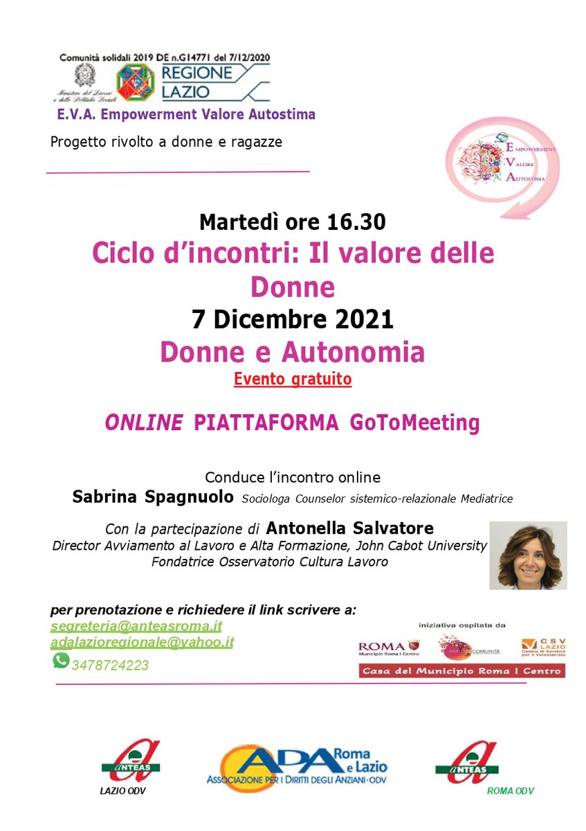 📍 #SaveTheDate: Online, Tuesday, December 7, at 4:30 p.m.
Tomorrow, prof. Antonella Salvatore, Director of the JCU Center for Career Services and Continuing Education, will be guest speaker at the online event "Donne e Autonomia."
