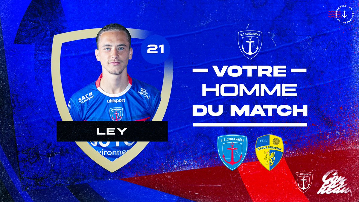 USConcarneau's tweet photo. 𝗙𝗲́𝗹𝗶𝘅 𝗟𝗲𝘆 𝗲𝘀𝘁 𝗲́𝗹𝘂 𝗵𝗼𝗺𝗺𝗲 𝗱𝘂 𝗺𝗮𝘁𝗰𝗵 🏆

Auteur du but du break, il devance Adrien Julloux et Fahd El Khoumisti. 𝗕𝗿𝗮𝘃𝗼 𝗙𝗲́𝗹𝗶𝘅 👏🏻

#AllezLesThoniers 🔵🔴 https://t.co/WyRVpJo4dv