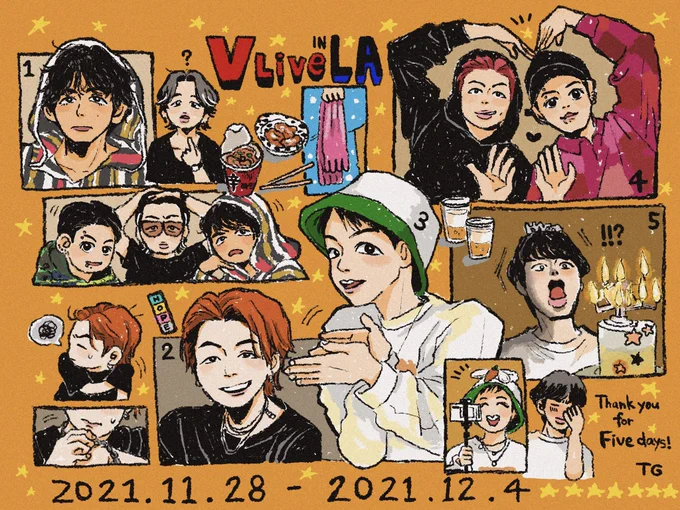V LIVE in LA!🐹🐱🐨🐿🐥🐻🐰💜
Thank you for Five days.

#bts
#btsfanart 
#vlive 