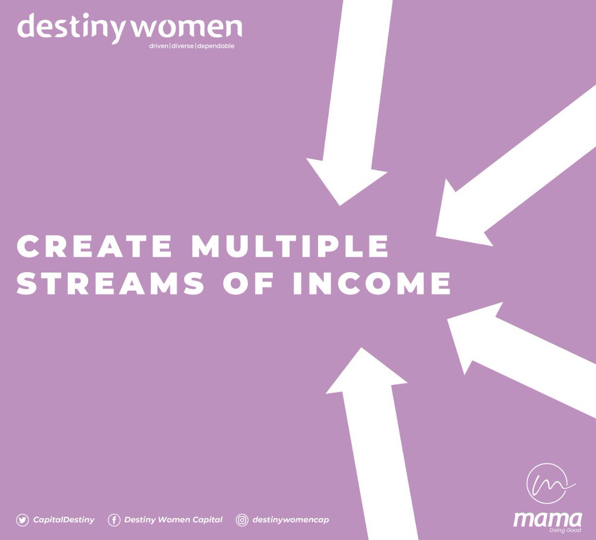 DestinyWomenCAP's tweet photo. Best financial advice; create multiple streams of income.
Having several sources of income ensures financial stability. It also protects you from the financial ruin caused by unforeseeable circumstances such as job loss.
#FinancialTips #MoneyMatters #FinancialInclusion https://t.co/hXzeB6nEiO