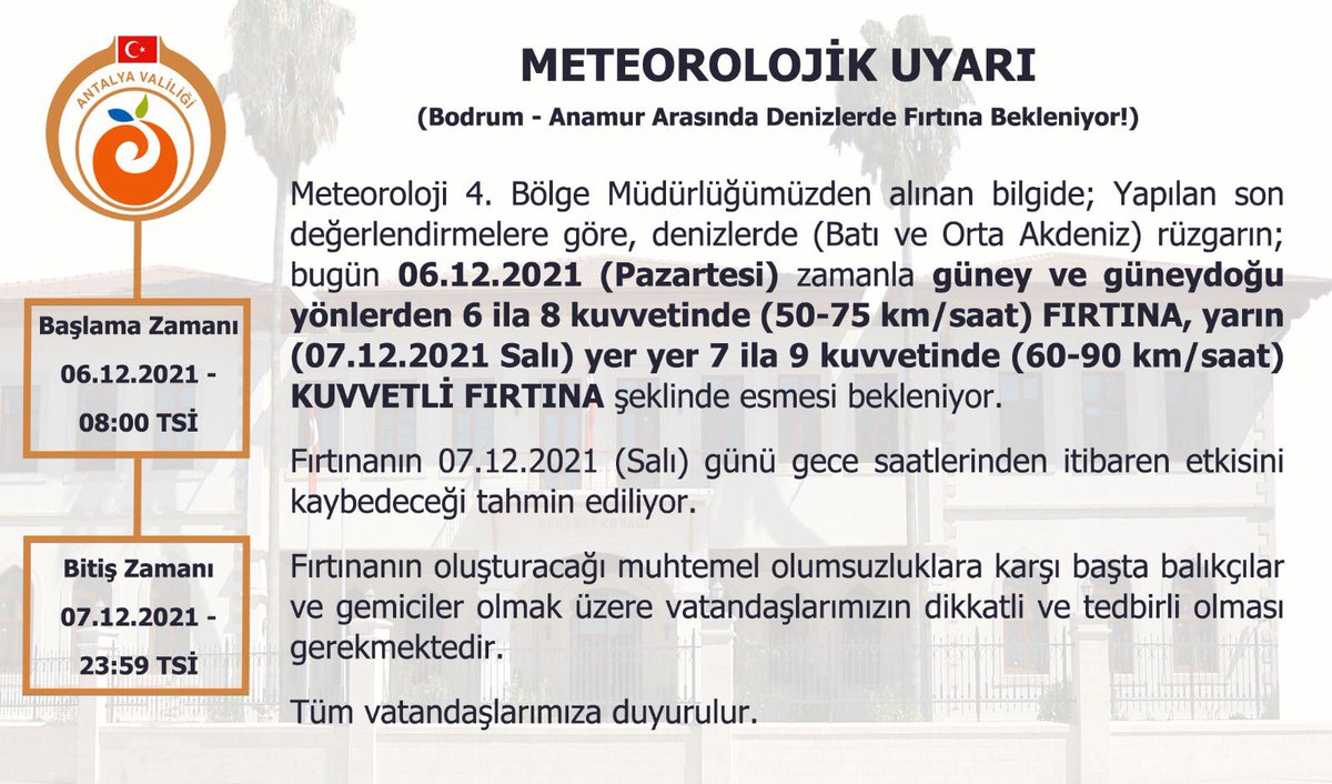 ⚠️Meteorolojik Uyarı⚠️

🌧️ ☔️ 🌪️ 🌩️ 

Denizlerde Kuvvetli Fırtına Uyarısı 🌪