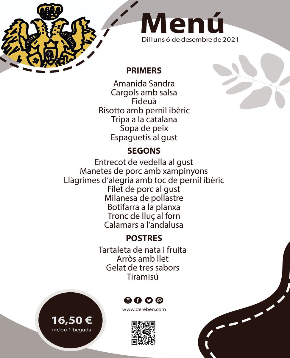 dereben's tweet photo. 🍽 MENÚ FESTIU (06/12/2021)
Reserves:
☎️ 937754960
WhatsApp: 658836715
#cuinempertu👩‍🍳🧑‍🍳 https://t.co/KOjlZSC7H2
