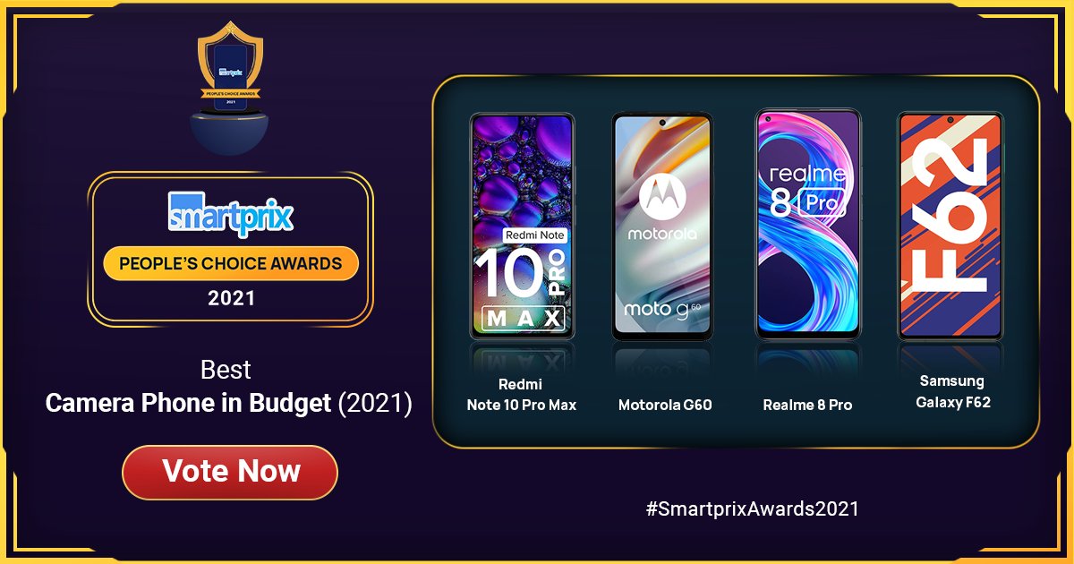 Smartprix's tweet image. [Smartprix People's Choice Awards 2021]

#SmartprixAwards2021 Haven't participated yet? Don't worry, Luckily you still have time to vote for your favorites smpx.to/SN3UVV

➡️#RedmiNote10ProMax
➡️#MotoG60
➡️#Realme8Pro
➡️#GalaxyF62

Participate &amp;amp; Win Exciting Vouchers!