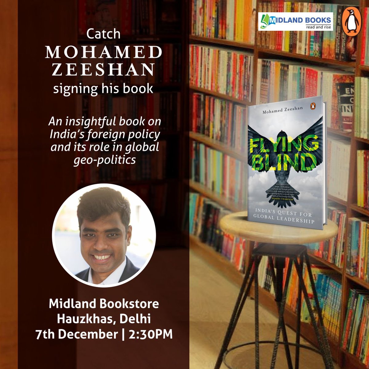 ZeeMohamed_'s tweet photo. Hello there, Delhi! I’m finally in your fair city and I’m going to be signing copies of #FlyingBlind tomorrow, Tuesday!

11:30 am: @Bahrisons_books
12:10 pm: @faqirchandbooks
12:50 pm: @FullCircleReads
2:30 pm: @midlandbook

Come find me there! https://t.co/8B9pJ7q23x