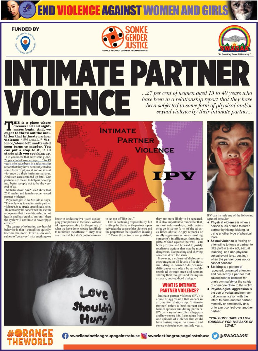 'Love shouldn't hurt'
Let us committ to forming and keeping healthy relationships. Break the cycle of violence #EndIPV
#OrangeTheWorld #16Days #16DaysofActivism2021 #EndGBV #TowardsaGBVFreeEswatini #EndViolenceAgainstWomen