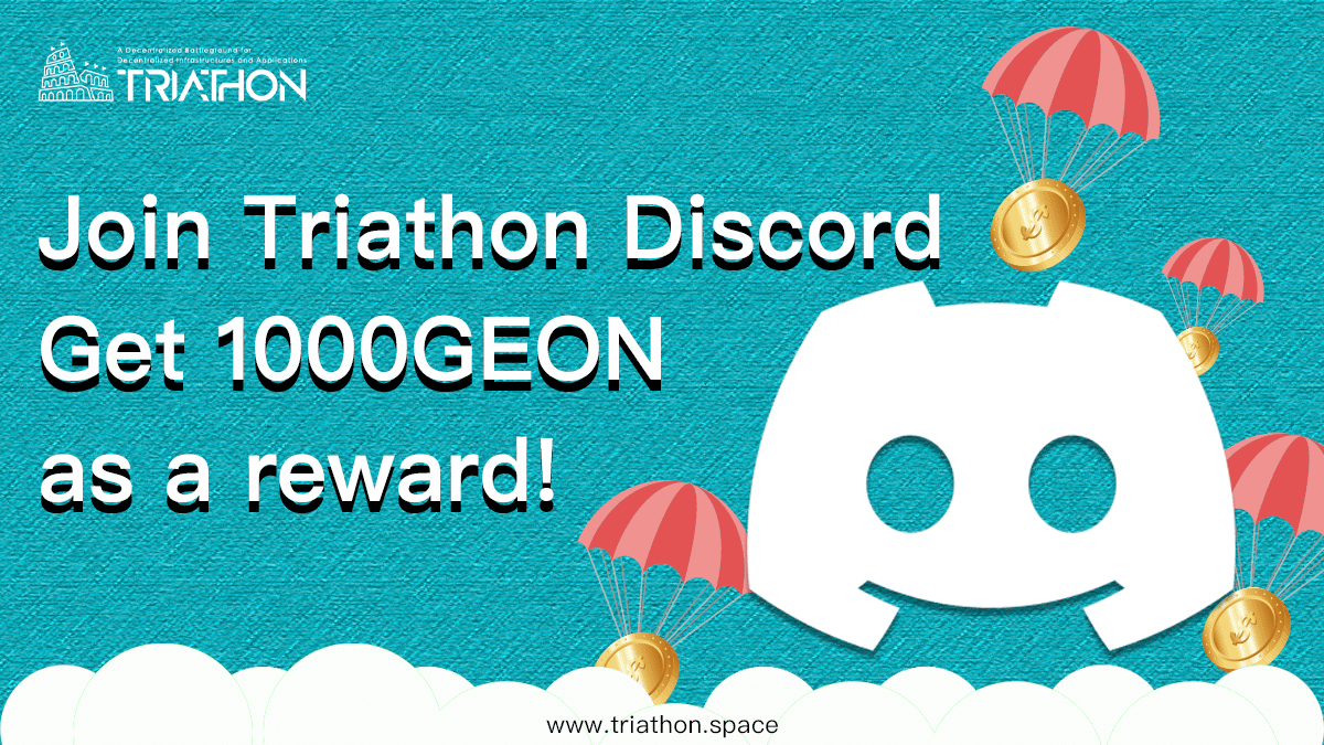 🎉Triathon is giving away🎁 1000GEON  🎁 🎉
STEP：
1. Follow our Facebook
👉 facebook.com/TriathonLab/
2. Share this on Facebook and tag 3 friends
3. Join Discord and leave a message in "🎁-triathon-gifts" with your facebook profile
👉 discord.gg/D3aKXwCB3y