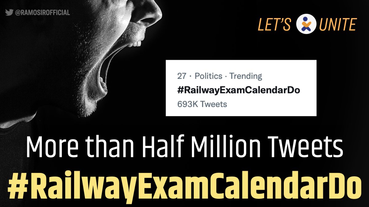 JeetRam13207202's tweet image. Nearly 0.7 million tweets and still only trending at #27 @Twitter surprised to see hashtags with few thousand tweets trending much higher!
#RailwayExamCalendarDo
