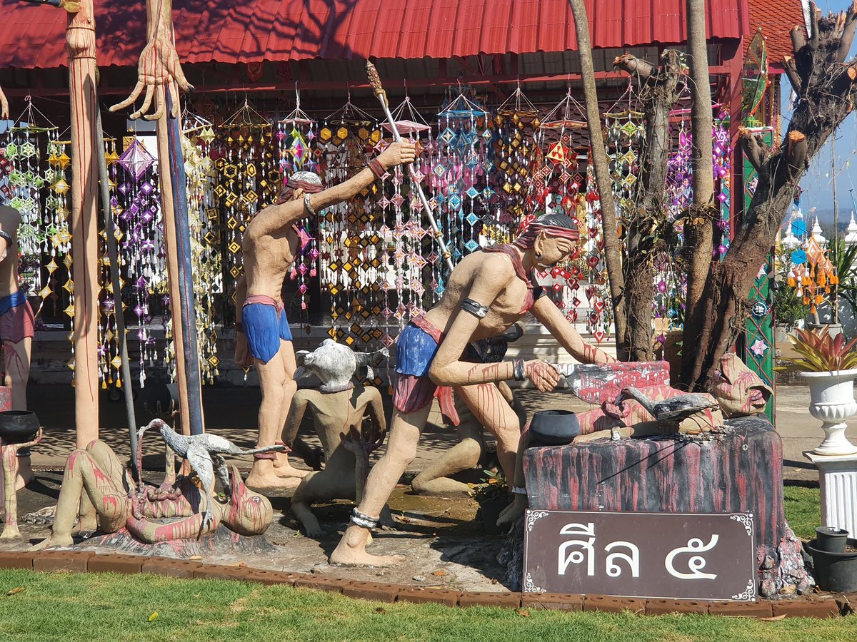 CatGarnett1's tweet photo. Interesting temple in Chiang Dao. Wat Mae Ead (Thai: วัดแม่อีด) is mostly known for a sculptural representation of Buddhist purgatory... more in the description below the basic code of ethice (five precepts) for lay people. @TeamRE_UK #GlobalRE #RE #Thailand #Buddhism #buddhist https://t.co/ng6jCoAviQ