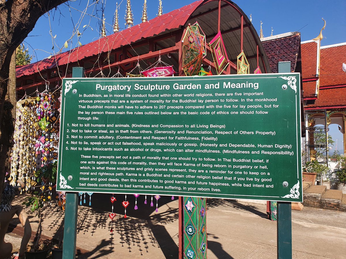 CatGarnett1's tweet photo. Interesting temple in Chiang Dao. Wat Mae Ead (Thai: วัดแม่อีด) is mostly known for a sculptural representation of Buddhist purgatory... more in the description below the basic code of ethice (five precepts) for lay people. @TeamRE_UK #GlobalRE #RE #Thailand #Buddhism #buddhist https://t.co/ng6jCoAviQ