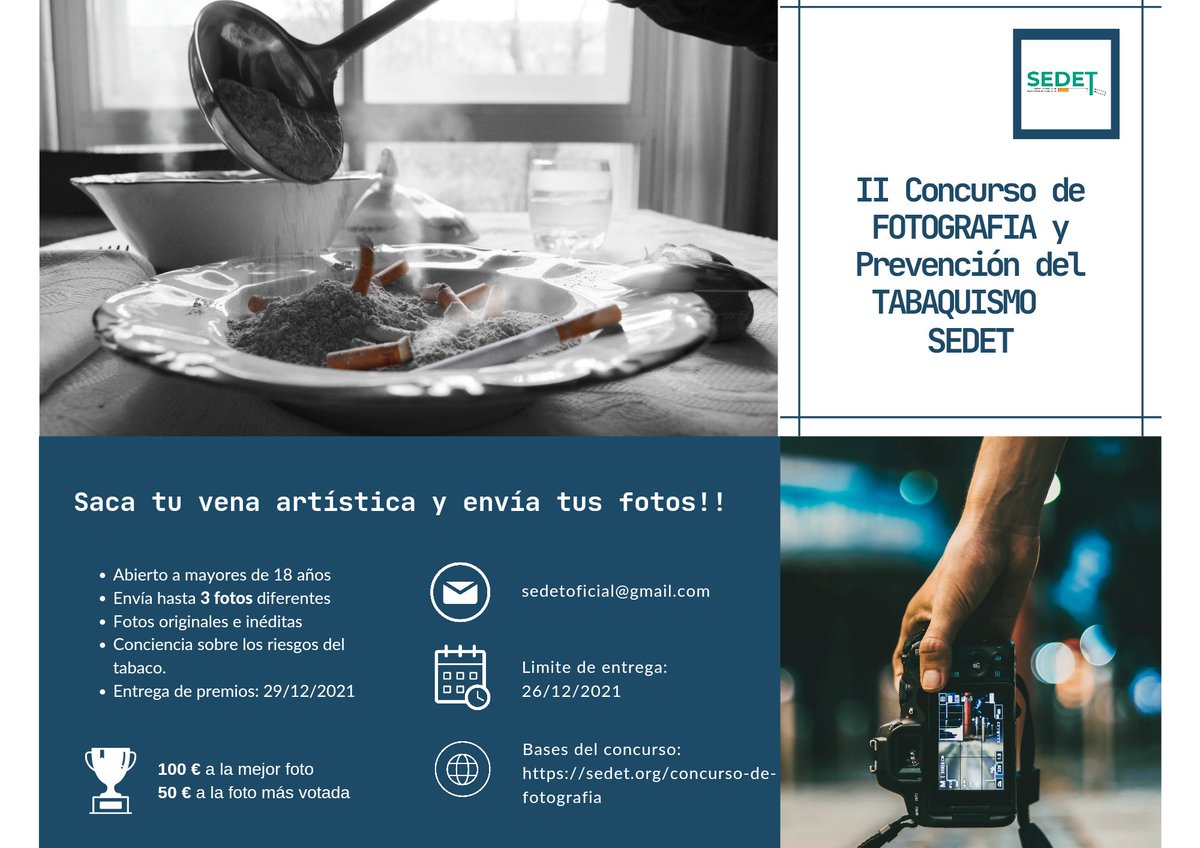 SEDEToficial's tweet photo. Envía tus fotos a nuestro Concurso de FOTOGRAFIA Y PREVENCIÓN DEL TABAQUISMO SEDET
https://t.co/urS038EEPQ
#concursofotografico
#concursofotografiaytabaquismosedet #concursdefotografia  #concursofoto #CONCURSO #fotografiaartistica #fotoamateurs #fotitos #fotoeditada #fotocreativa https://t.co/kJKN3fQCIZ