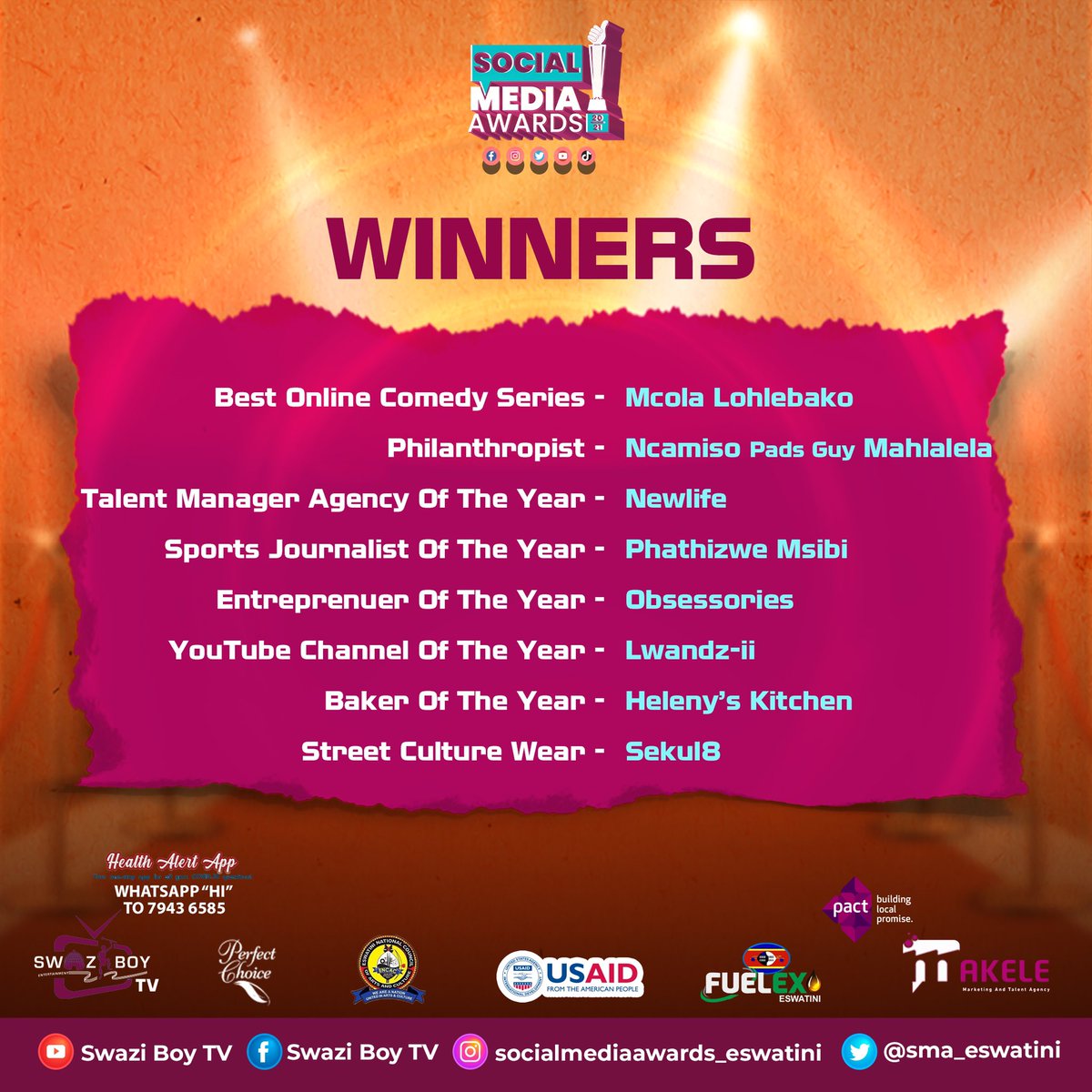 Congratulations to all the Winners 🎉🎉🎉 #sma2021 #swaziboytv #oureswatinistars🇸🇿