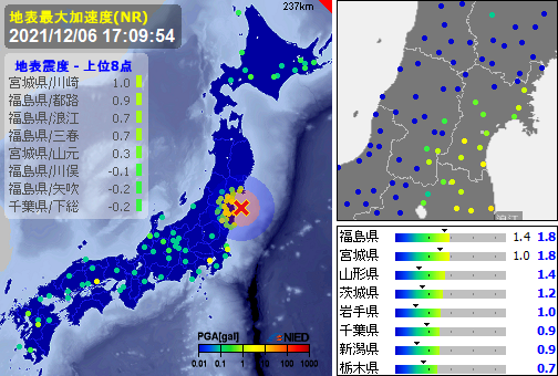 EqAlarm's tweet photo. ［緊急地震速報］17:09:55現在
第2報　予報
発生：17:09:35
震源：福島県沖　37.7N 141.4E　60km
規模：M4.1　最大
予想：0.0　あと42秒　-
確度：- https://t.co/PVQ33gj60M